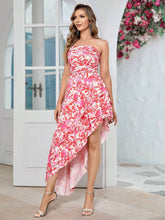 Elegant & Romantic Ditsy Floral Asymmetrical Strapless Dress